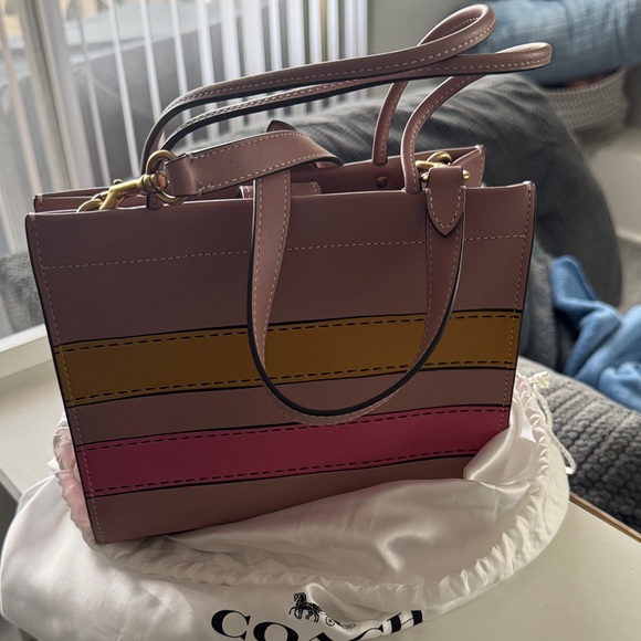 Limited Edition Coach Brown and Pink Belt Print Tote - Picture 2 of 4